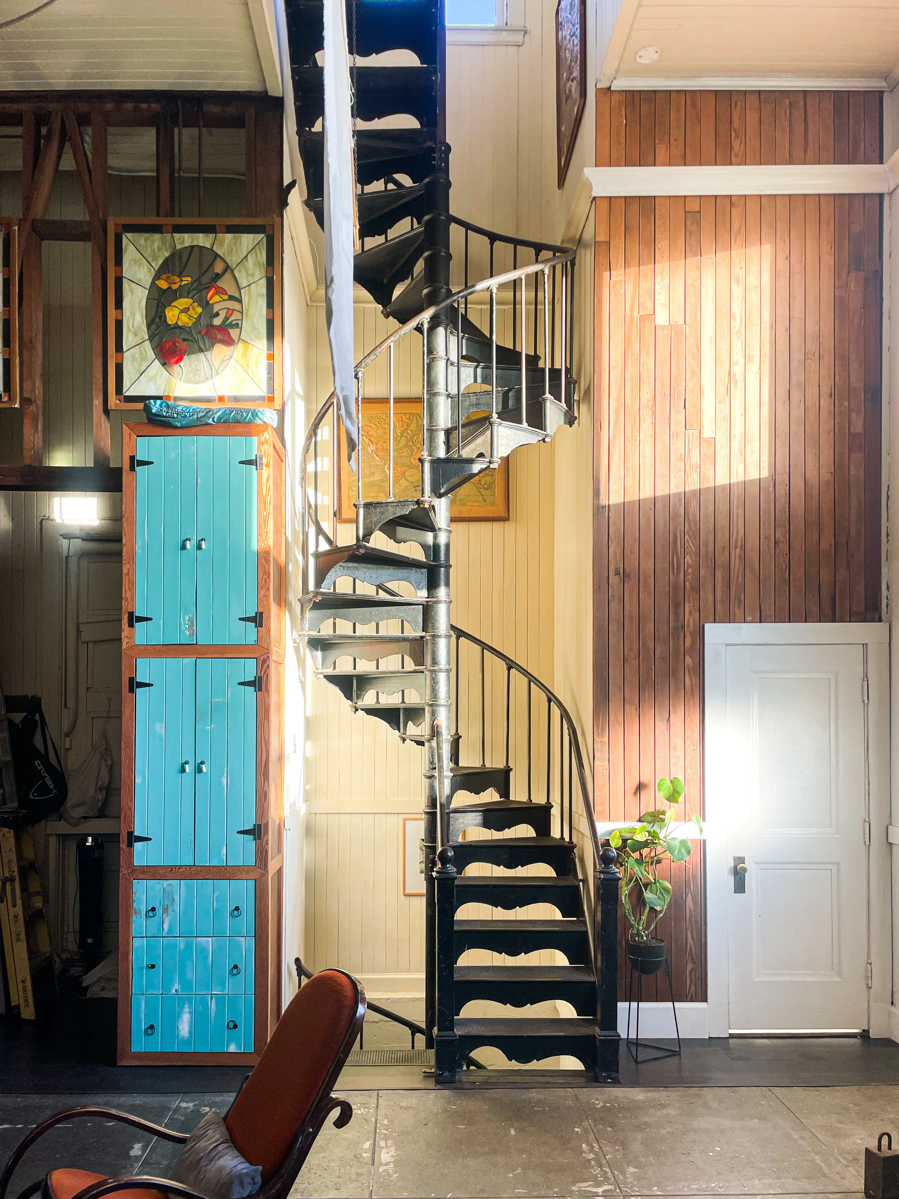 The original cast iron spiral staircase